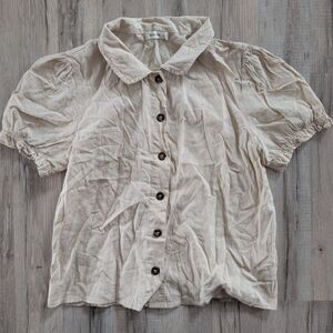Mod Ref Short Sleeve Button Down Linen Blouse, Small (C1)